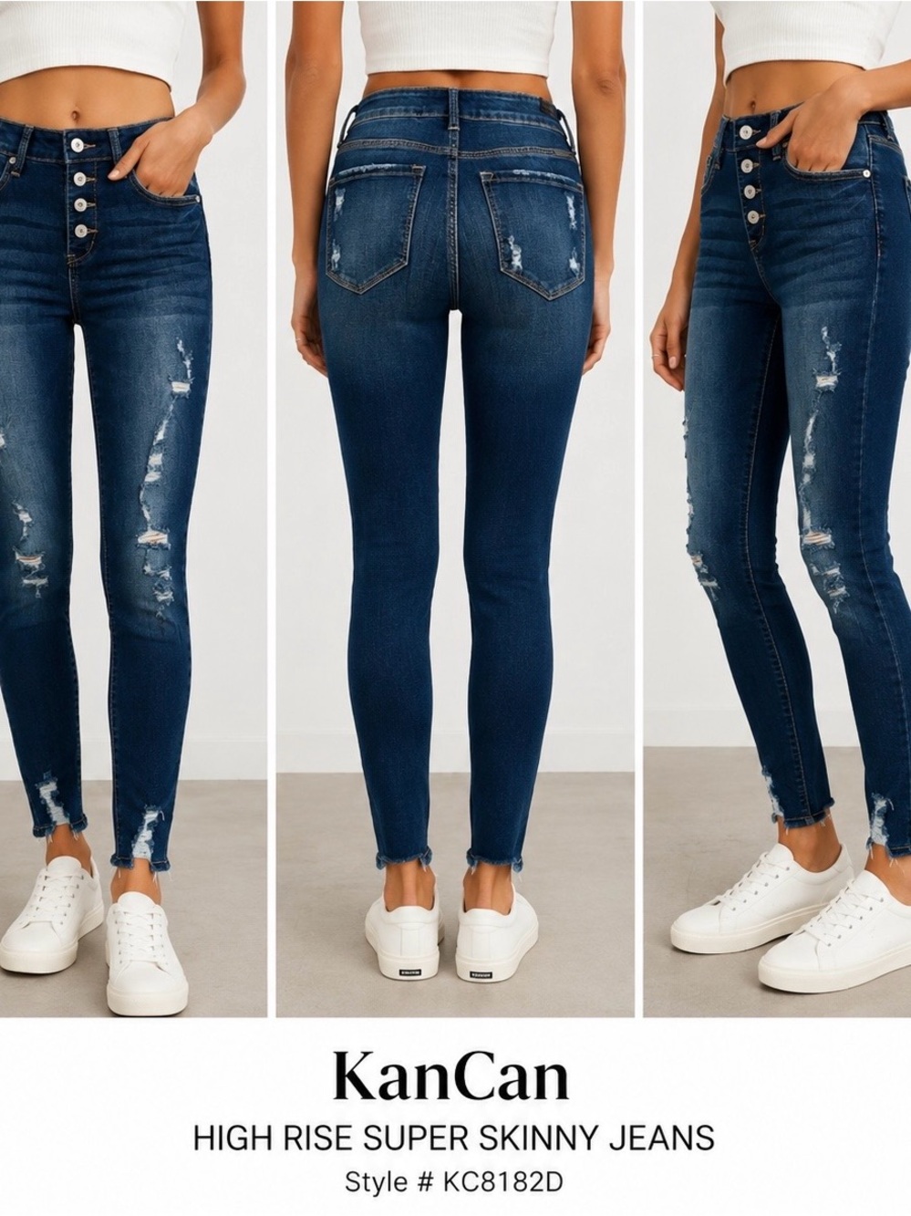 385. KanCan Dark Blue High-Rise Distressed Super Skinny Jeans